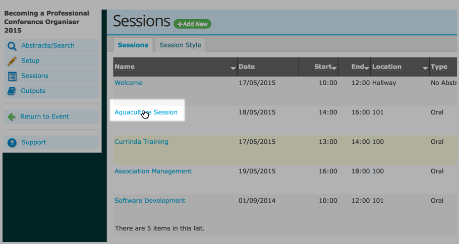 Select a session