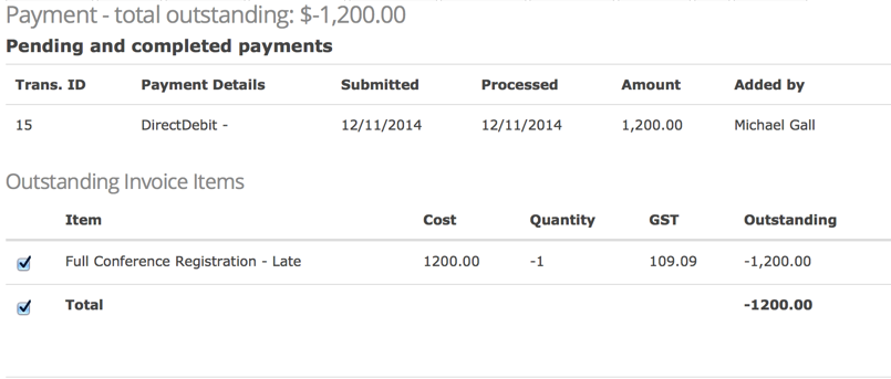"Cancelled payment"